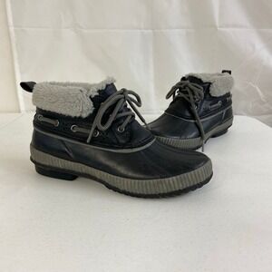 J Sport by Jambu women's gray rubber lace up faux fur lined winter duck boots 6